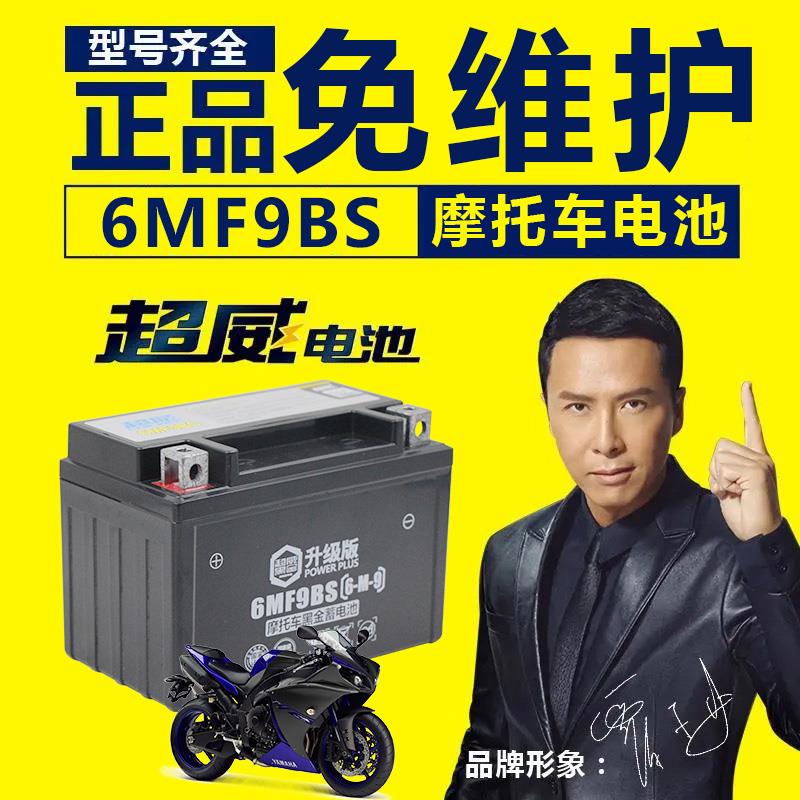 超威YTX9-BS机车电瓶gw250黄龙600xjr400通用免维护蓄电池12V9a