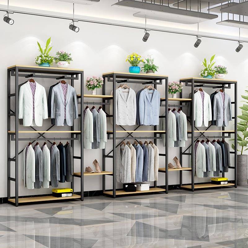 需定制服装店展示架铁艺双层挂衣架创意男女装衣服货架柜落地式陈