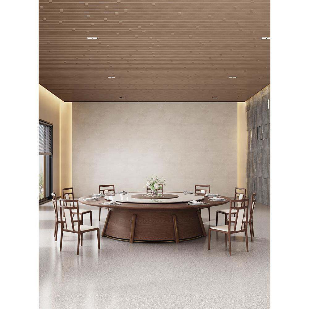 需定制新中式酒店大圆桌电动餐桌饭店民宿会所包厢岩板转盘火锅桌