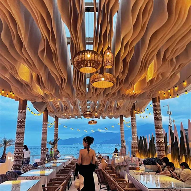 网红风动悬吊式天花板纱幔 网红饭厅装饰民宿酒店希腊风布艺帘网