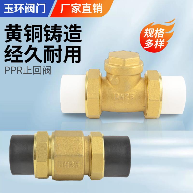 4/6分热熔止回阀黄铜卧立式逆止20/25PPR双活接自来水管表单向阀