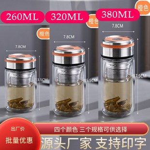便携家用水杯高J颜值隔热透明玻璃茶杯 玻璃杯双层带盖矮胖男士