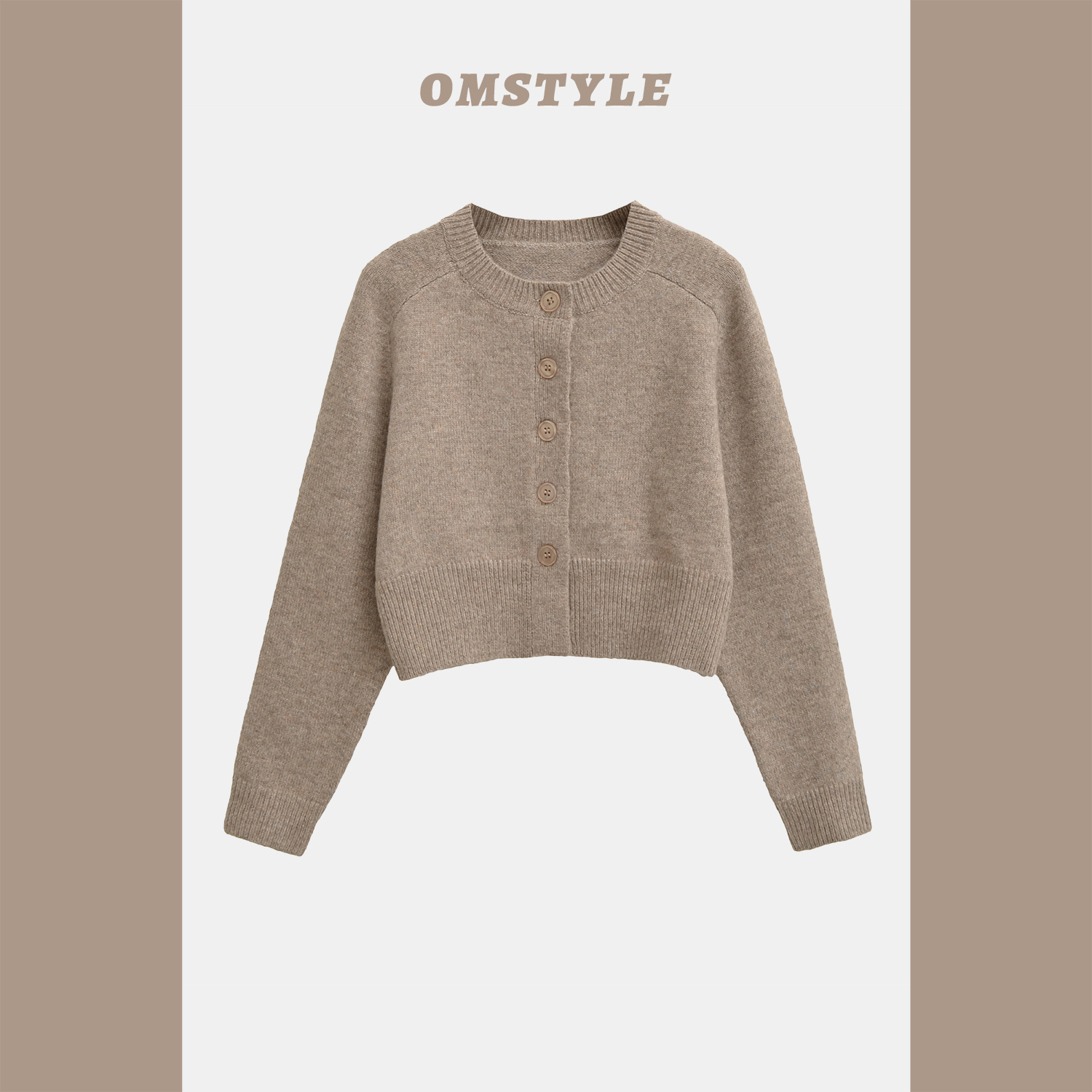 复古圆领纽扣针织开衫女