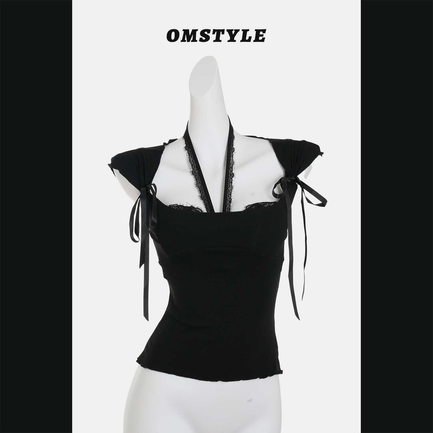 性感蕾丝胸垫挂脖吊带蝴蝶结方领