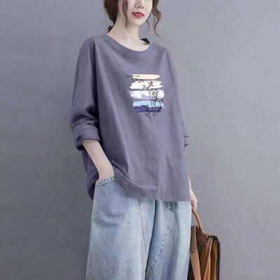 新款纯棉长袖印花打底T恤女韩版