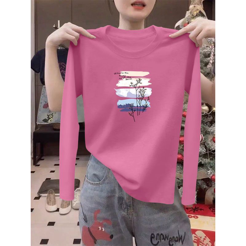 春秋女士纯棉圆领长袖T恤