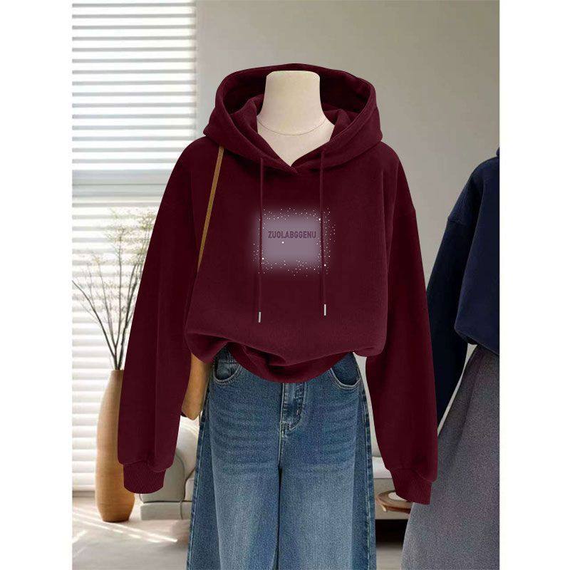 秋冬纯棉加绒加厚连帽短款卫衣女时尚洋气韩版百搭显瘦小个子上衣