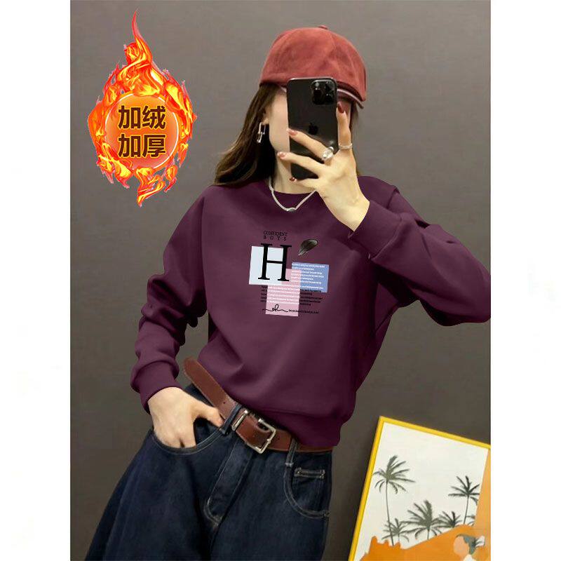 秋冬新款加绒加厚纯棉高腰短款卫衣女韩版宽松遮肉显瘦小个子外套