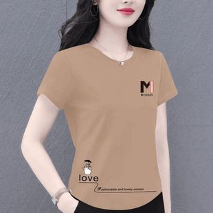ins圆领上衣 夏季 100%纯棉印花休闲T恤女时尚 洋气韩版 宽松显瘦薄款