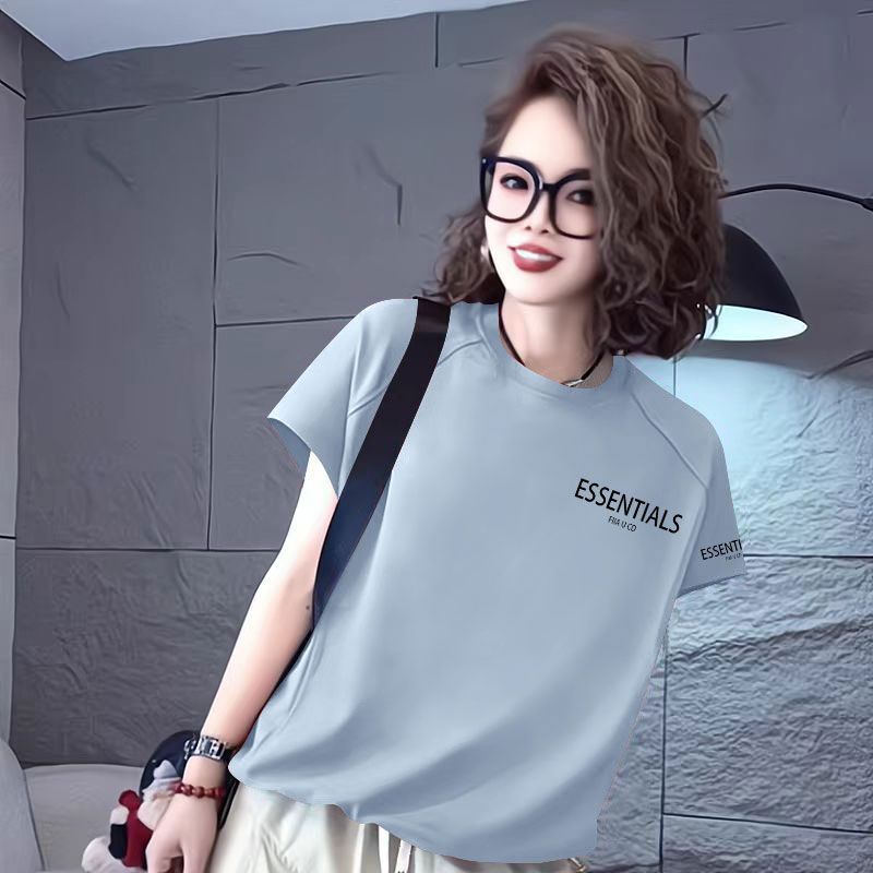 夏季纯棉女士鱼骨弧形短袖T恤韩版洋气新款百搭设计感印花上衣服