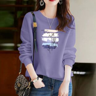 秋冬纯棉套头长袖卫衣女时尚洋气减龄百搭宽松显瘦气质休闲上衣服