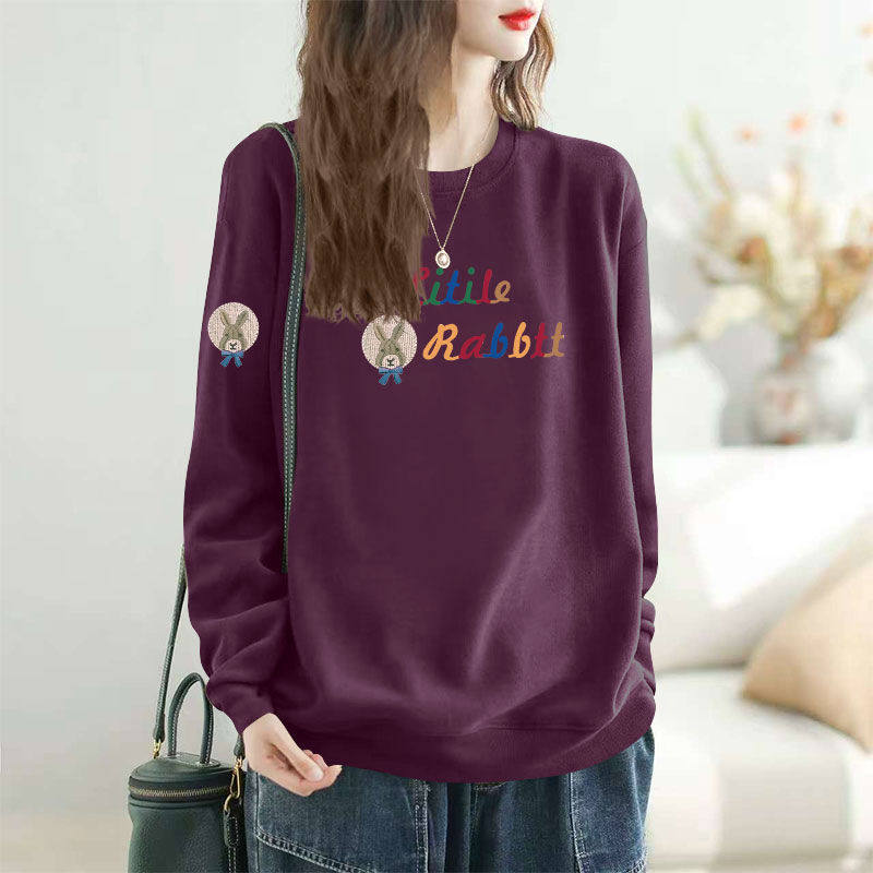 春秋新款纯棉女士圆领卫衣时尚潮流百搭宽松显瘦慵懒风设计感上衣