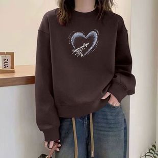 秋冬纯棉深咖色短款高腰卫衣女时尚新款韩版洋气百搭宽松显瘦上衣