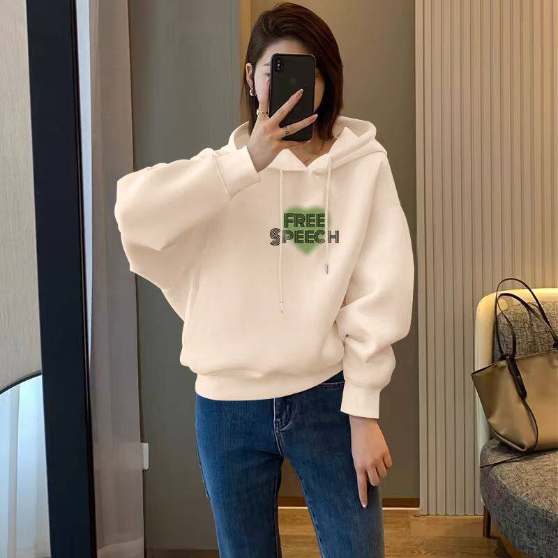 秋冬女士纯棉加绒加厚连帽短款卫衣时尚潮流百搭显瘦小个子上衣服
