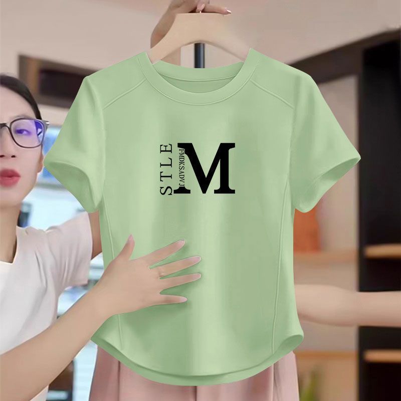 100%纯棉圆领短袖印花T恤女