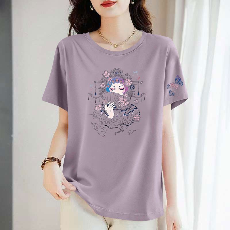 纯棉中长款短袖薄款T恤女