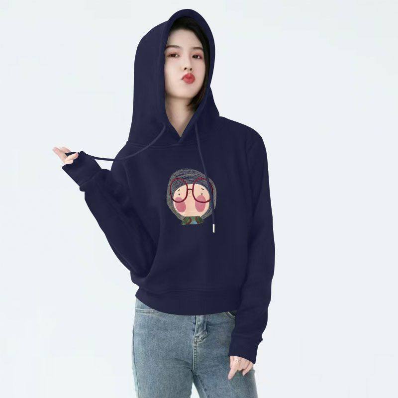 加绒加厚纯棉连帽短款卫衣女秋冬新款时尚洋气百搭显瘦小个子外套