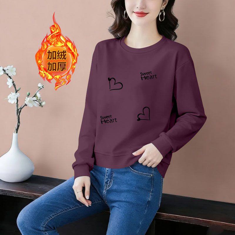 秋冬爆款暗紫色加绒加厚短款高腰卫衣女时尚新款韩版百搭小个上衣