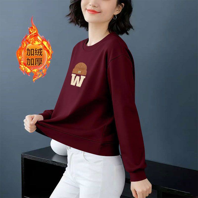 安可拉红加绒加厚纯棉高腰短款卫衣女秋冬新款韩版百搭显瘦外套服