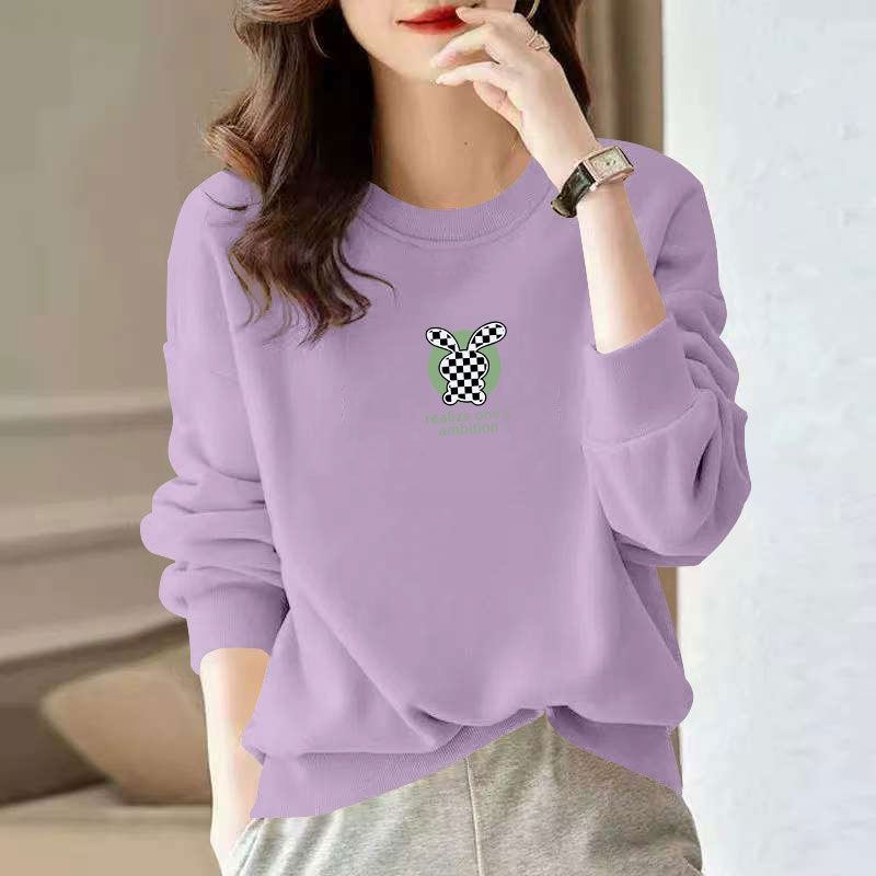 春秋纯棉紫色女士长袖卫衣