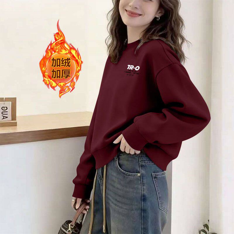 秋冬新款纯棉短款高腰卫衣女加绒加厚时尚韩版百搭小个子保暖上衣