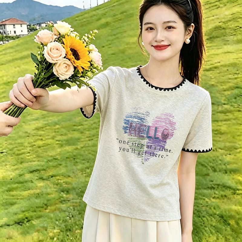 纯棉圆领短袖t恤女夏季韩版