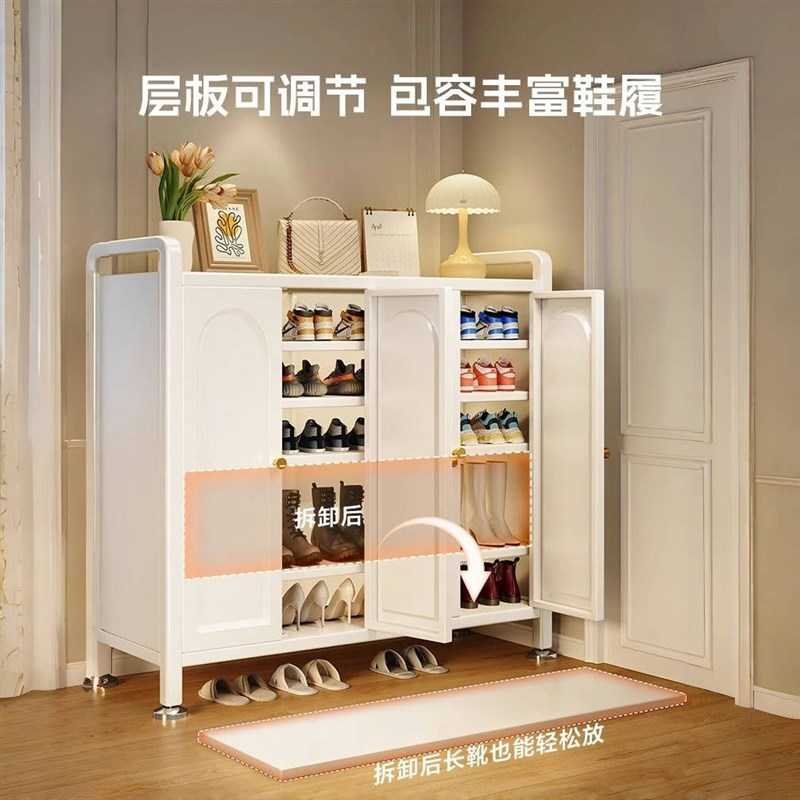 简约现代钢制鞋柜家用门口玄关室内大容量落地多层防尘翻门鞋架子