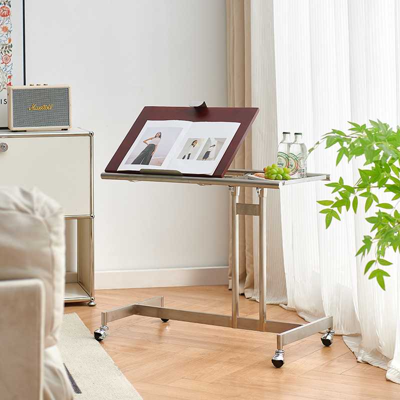北欧中古实木沙发边几可移动小推车升降琴谱架床边桌置物架小茶几