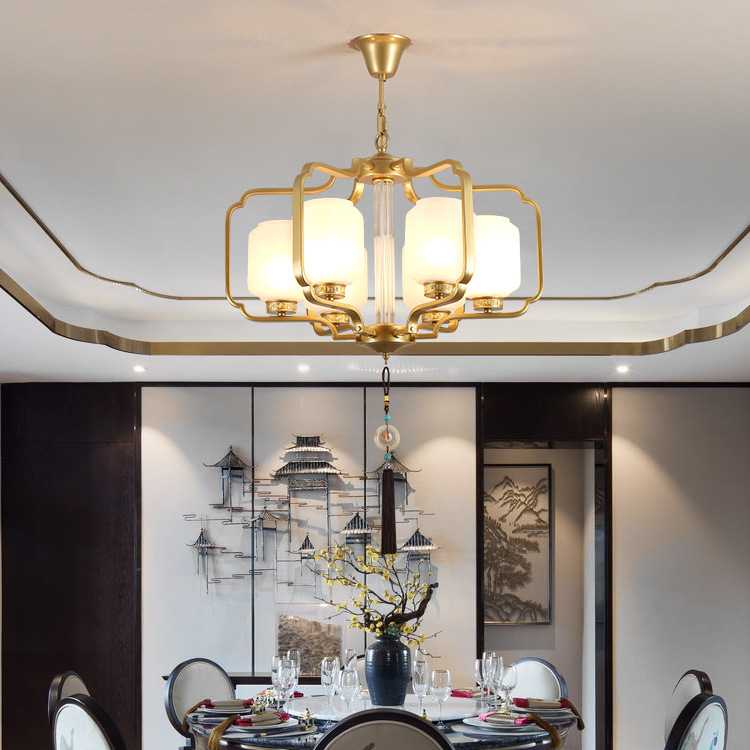 新中式现代简约饭店餐厅灯具仿古铁艺吊灯三头灯笼灯饰客厅书房灯