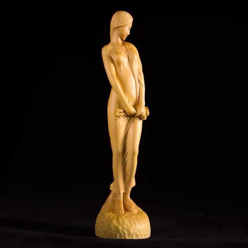 黄杨木雕美少女手把件雕刻工艺品摆件送女神礼物花样年华收藏裕康