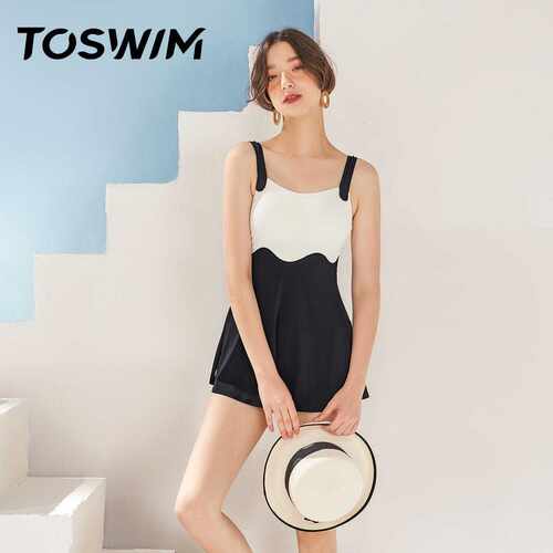 TOSWIM连体裙式泳衣女性感露背遮肚显瘦韩国学生保守温泉2020新款
