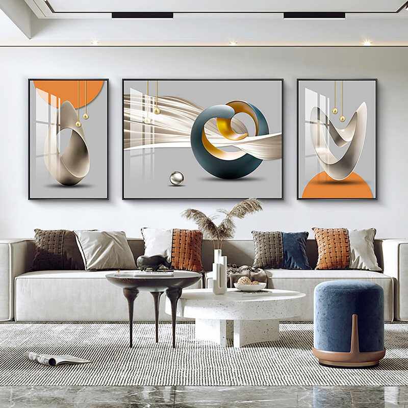 北欧客厅装饰画现代简约沙发背景墙挂画轻奢大气后现代三联壁画