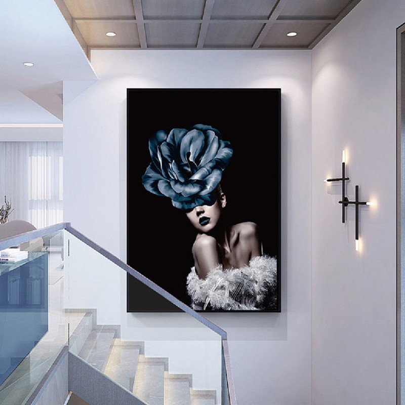人物创意装饰画北欧风格艺术美女单幅无框画宾馆酒店卧室床头壁画图片