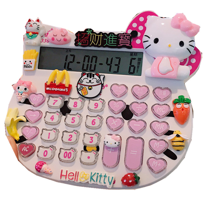 办公招财猫语音Kitty计算器女生卡哇伊多功能水晶按键卡通计算机