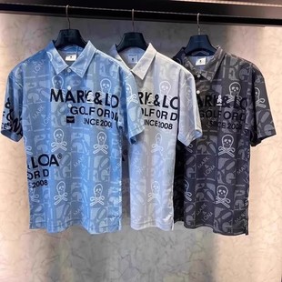 MARK&LONA韩国骷髅头潮牌夏季 POLO 高尔夫男服翻领半系扣字母短袖