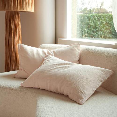 简纯主义 2024新款全棉有机雾感纱双层皱皱纱系列单枕套棉花糖