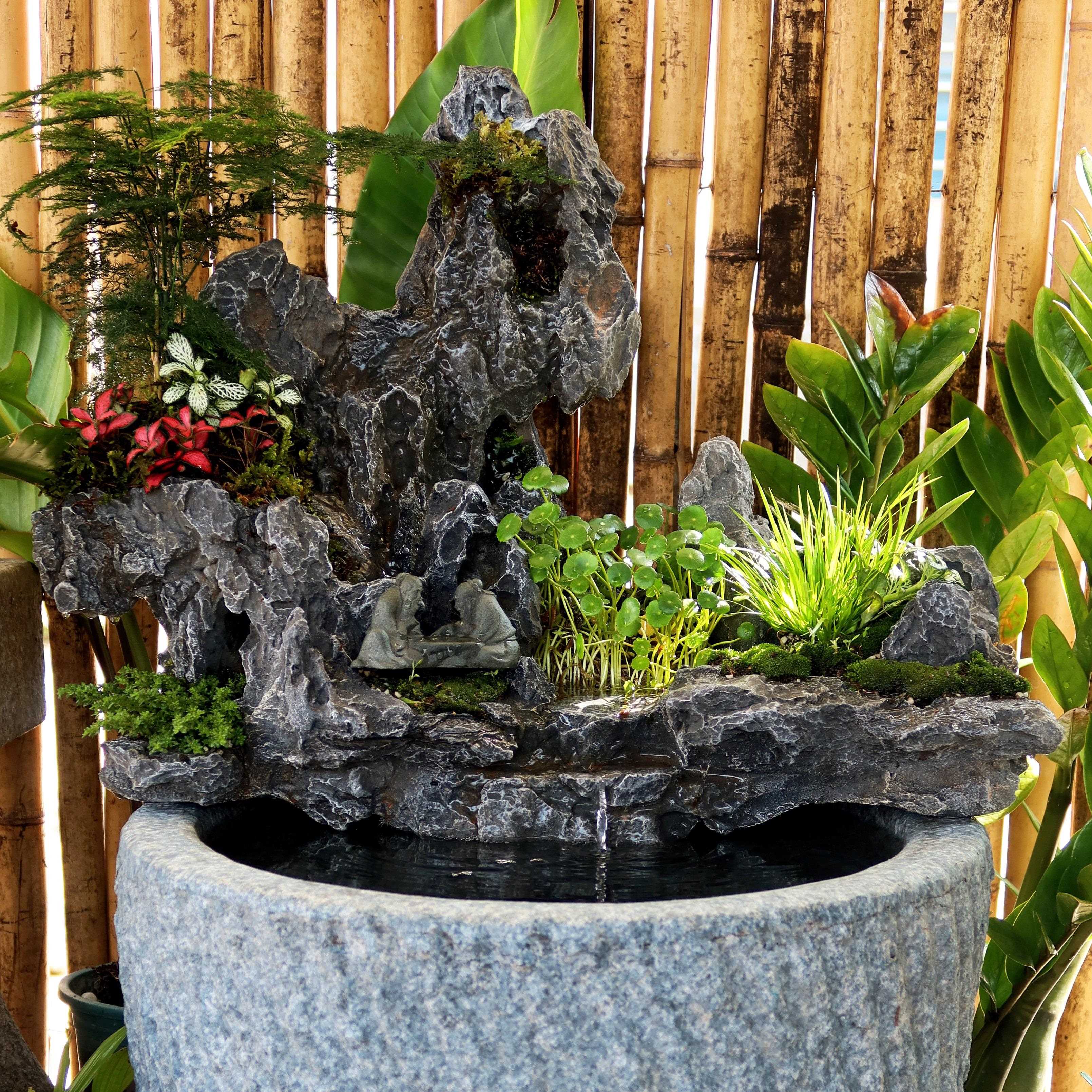 鱼池假山造景流水喷泉瀑布中式仿青龙石头摆件庭院花园水景观装饰