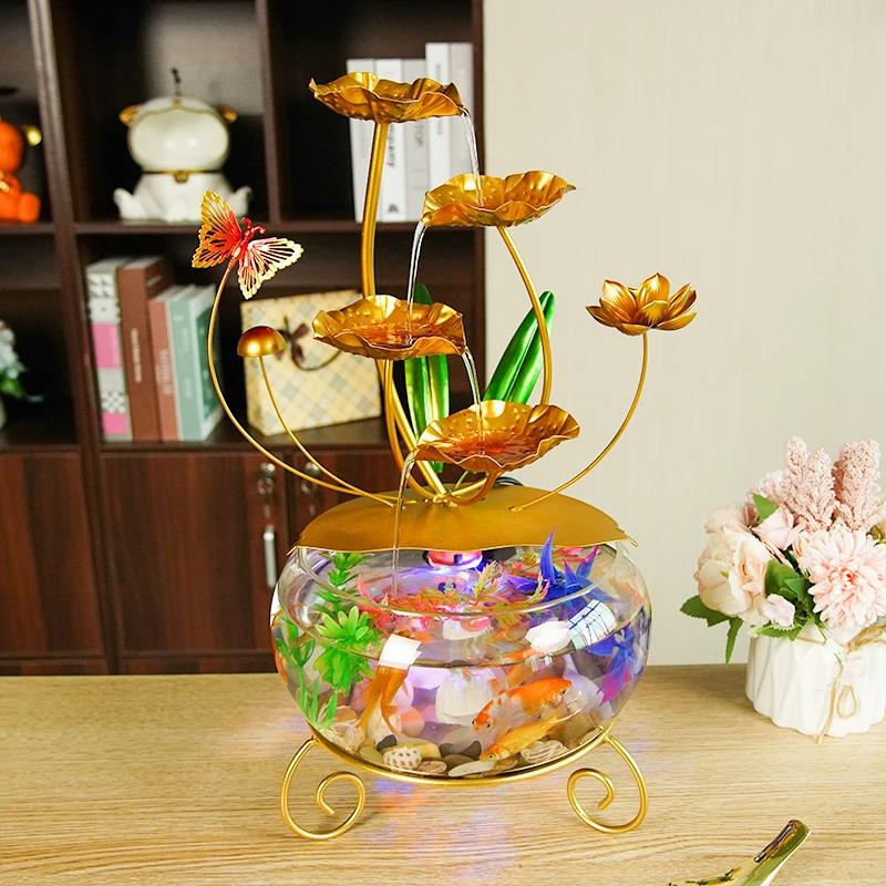 桌面摆件客厅轻奢高档创意循环流水招财乔迁开业前台玄关鱼缸装饰