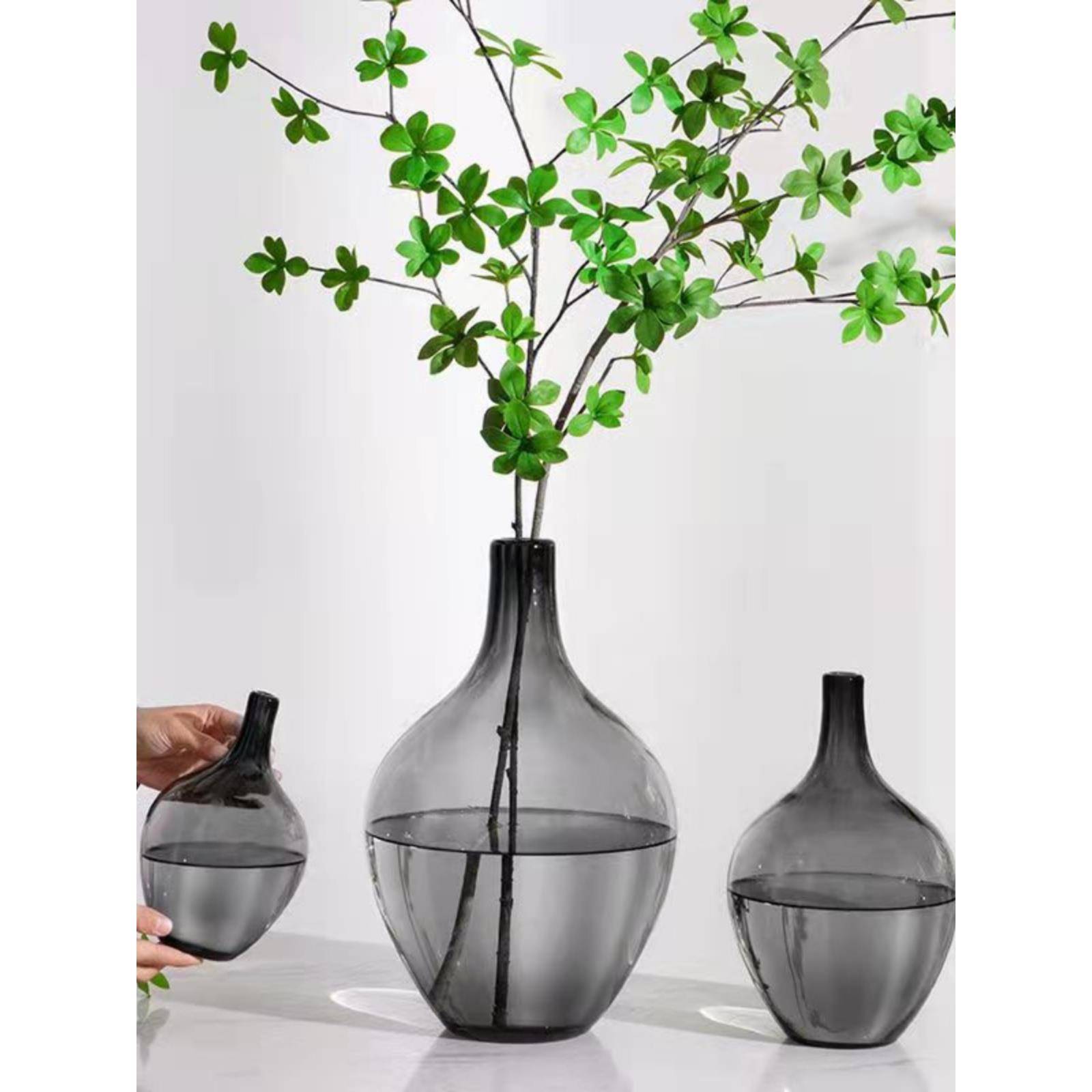 高级感吊钟南天竹马醉木玻璃大肚落地冬青花瓶摆件客厅插花花器