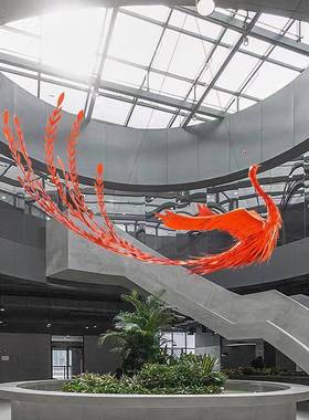 定制抽像不锈钢铁艺凤凰雕塑酒店商场会所大厅空中吊饰艺术摆件