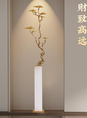 新中式招财迎客松客厅玄关壁龛柜细长大摆件轻奢高档乔迁开业礼物