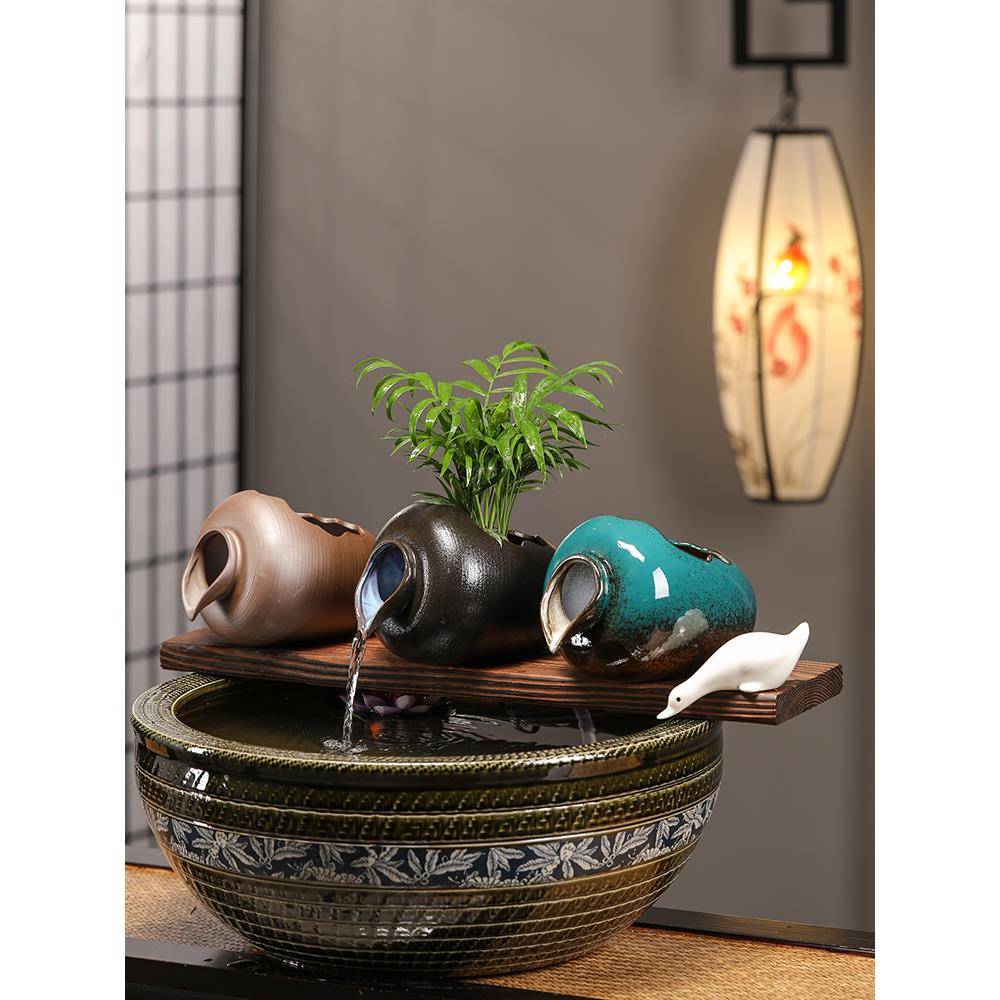 生态缸陶瓷循环流水摆件 陶罐古法养鱼开口过滤配件庭院鱼缸造景