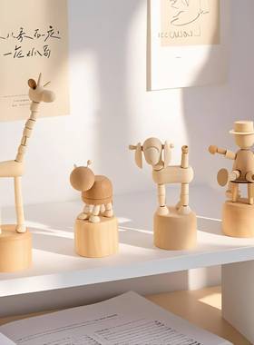 木偶人桌面小摆件创意可爱木头动物小丑玩具儿童房卧室装饰品礼物