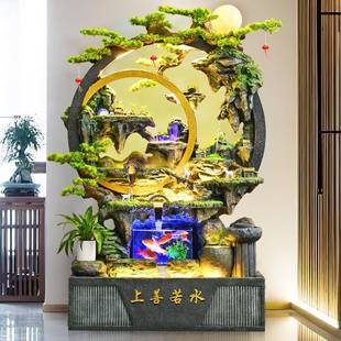 大型假山流水喷泉摆件客厅室内生财风水轮装 饰落地风车循环水景观