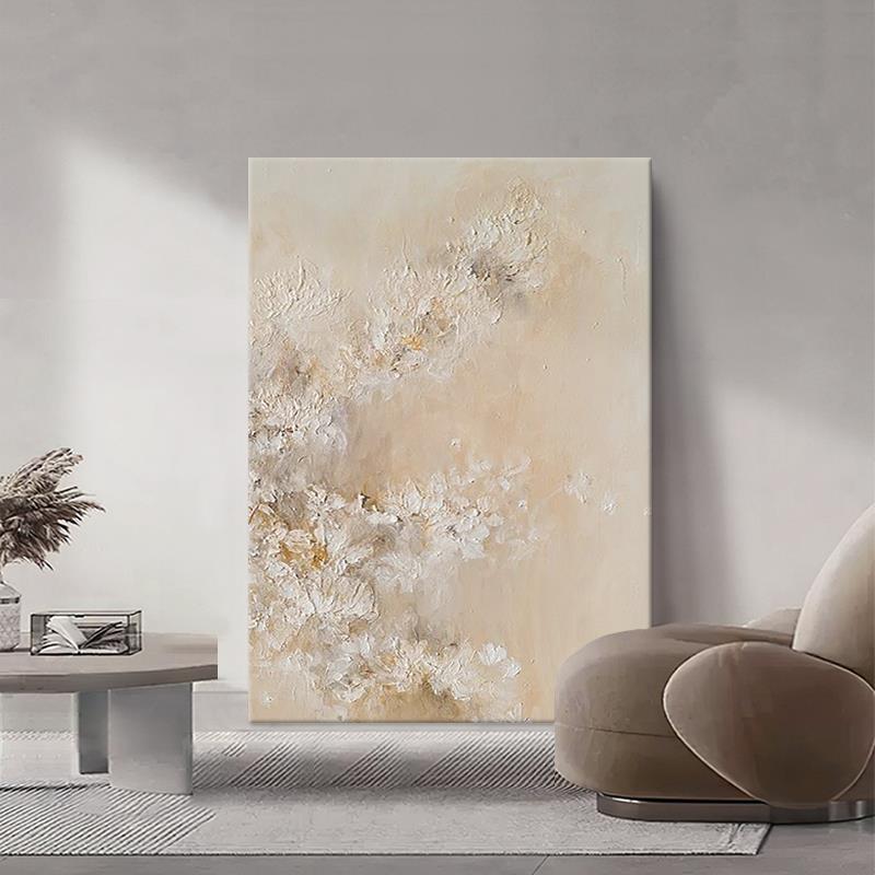 侘寂风抽象花卉装饰画客厅极简淡雅手绘油画玄关餐厅肌理艺术挂画图片