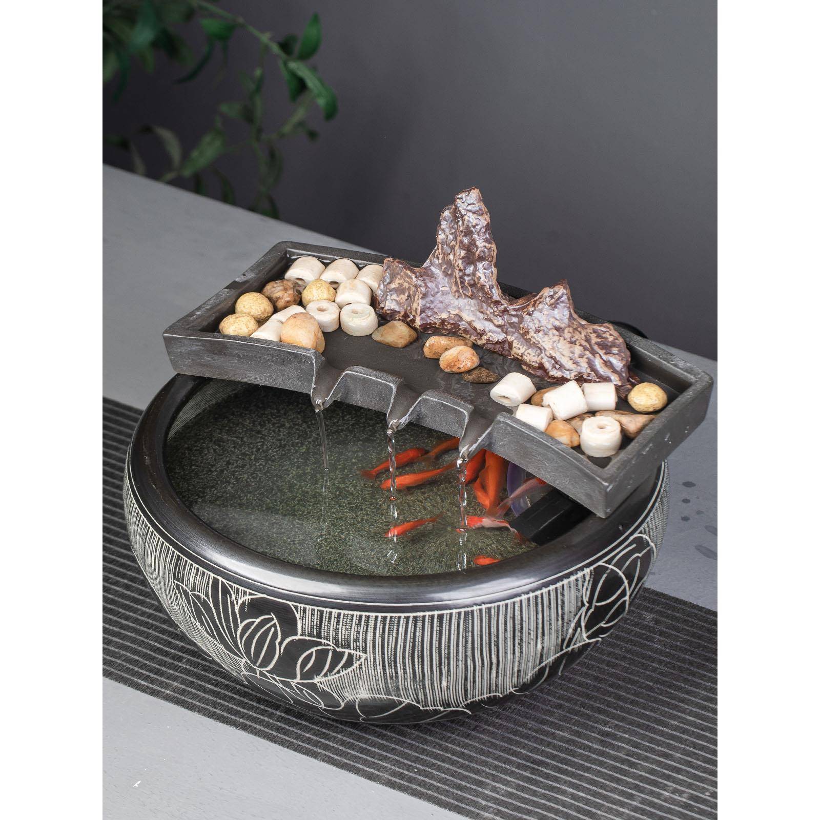 流水摆件鱼缸造景古法养鱼循环水池过滤器加湿家居装饰景德镇陶瓷