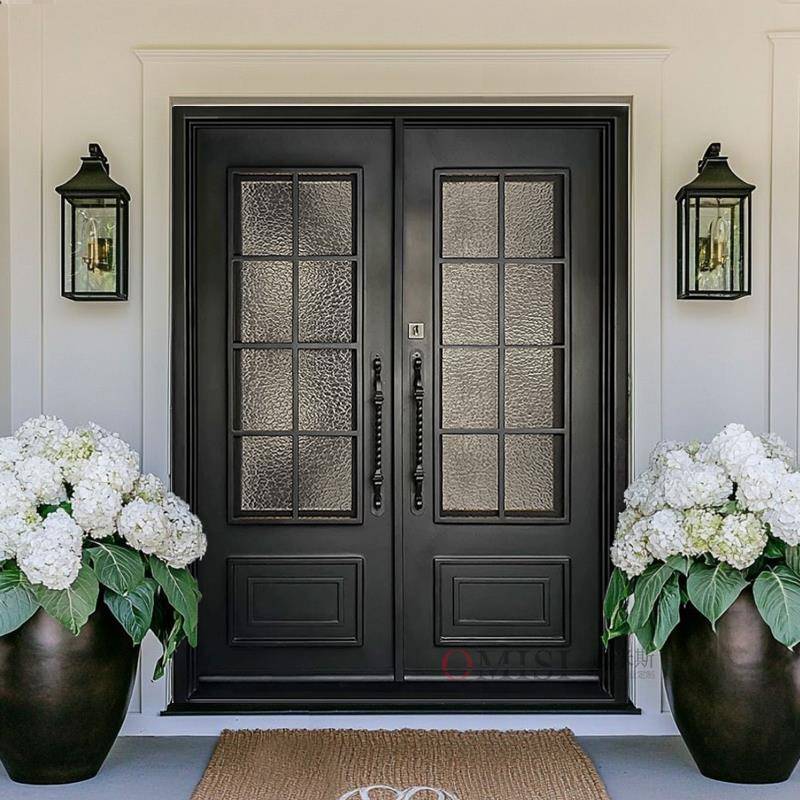 精雕铸铝别墅大门双开门农村自建房大门进户门对开入户玻璃门定制