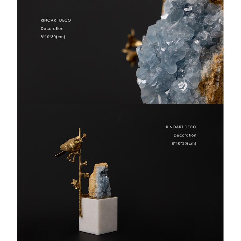 若奈家居 水晶黄铜《小神仙》风水雕塑摆件天然大理石玄关书房