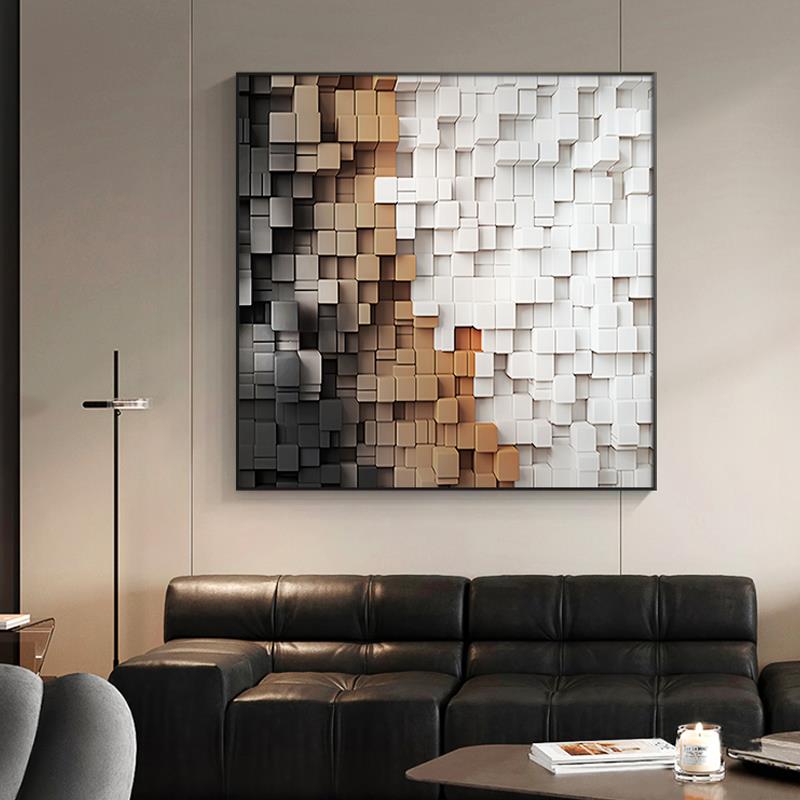 高级3d立体几何沙发背景墙装饰画正方形餐厅挂画现代抽象客厅壁画图片