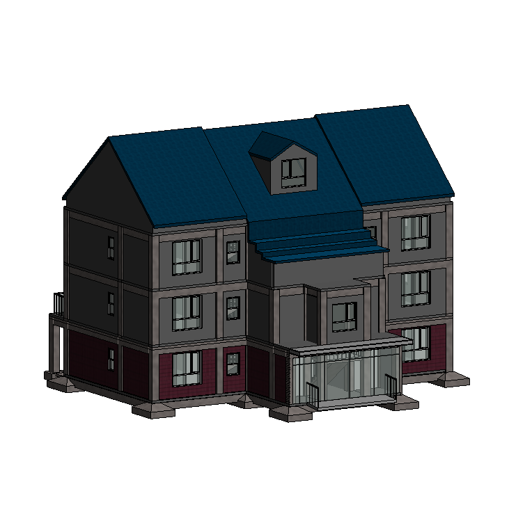 bim三层建筑结构模型revit小房子成品文件无cad图纸带场地无家具